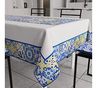 PETTI Artigiani Italiani - Nappe, Nappe de Table, Nappe Rectangulaire, Nappe Anti-Taches, 140x180 cm, Vietri Bleu, 100% Made in Italy