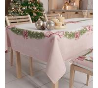 PETTI Artigiani Italiani - Nappe Noël, Nappe de Table Noël, Nappe de Table Rectangulaire, Nappe Anti-Taches, Nappe Rouge Noël, 140x360 cm, Noeud Rose, 100% Made in Italy
