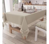 PETTI Artigiani Italiani - Nappe Rectangulaire Tissu avec Dentelle de Saint-Gall, Nappes de Table en Coton 6 Places, 140x180 cm, Beige, Accessoires De Cuisine 100% Made in Italy