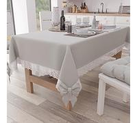PETTI Artigiani Italiani - Nappe, Nappe de Table, Nappe de Cuisine rectangulaire avec Dentelle Sangallo et nœuds, Nappe de Table Couleur Unie en Coton, X6 Places (140 x 180 cm) Gris Clair
