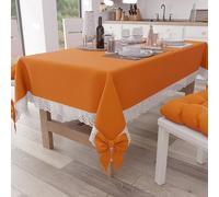 PETTI Artigiani Italiani - Nappe Rectangulaire Tissu avec Dentelle de Saint-Gall, Nappes de Table en Coton 12 Places, 140x240 cm, Orange, Accessoires De Cuisine 100% Made in Italy