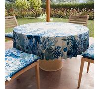 PETTI Artigiani Italiani - Nappe Ronde Anti-Tache Microfibre (Diamètre Ø 120 cm), Nappes en Tissu de Cuisine pour Table Ronde, Motif Corail Bleu, 100% Fabriqué en Italie