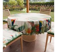 PETTI Artigiani Italiani - Nappe Ronde Anti-Tache Microfibre (Diamètre Ø 180 cm), Nappes en Tissu de Cuisine pour Table Ronde, Motif Perroquets, 100% Fabriqué en Italie