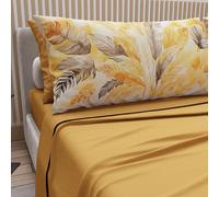 PETTI Artigiani Italiani - Parure de Draps en Coton pour Lit 1 Place et Demi avec Taies d'oreiller et Drap Housse 120x200, Motif Palmier Jaune, 100% Fabriqué en Italie