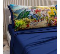 PETTI Artigiani Italiani - Parure de Draps en Coton pour Lit 1 Place et Demi avec Taies d'oreiller et Drap Housse 120x200, Motif Ischia Bleu Électrique, 100% Fabriqué en Italie