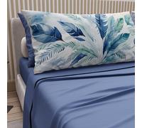 PETTI Artigiani Italiani - Parure de Draps en Coton pour Lit 1 Place et Demi avec Taies d'oreiller et Drap Housse 120x200, Motif Palmier Bleu, 100% Fabriqué en Italie