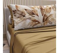PETTI Artigiani Italiani - Parure de Draps en Coton pour Lit Double avec Taies d’Oreiller et Drap Housse 160x200, Motif Palmier Taupe, 100% Fabriqué en Italie