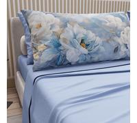 PETTI Artigiani Italiani - Parure de Draps en Coton pour Lit Double avec Taies d’Oreiller et Drap Housse 160x200, Motif Floral 13 Bleu Clair, 100% Fabriqué en Italie