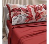 PETTI Artigiani Italiani - Parure de Draps en Coton pour Lit Double avec Taies d’Oreiller et Drap Housse 160x200, Motif Palmier Rouge, 100% Fabriqué en Italie