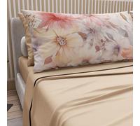 PETTI Artigiani Italiani - Parure de Draps en Coton pour Lit Double avec Taies d’Oreiller et Drap Housse 160x200, Motif Floral 1 Beige, 100% Fabriqué en Italie
