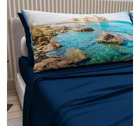 PETTI Artigiani Italiani - Parure de Draps en Coton pour Lit Double avec Taies d’Oreiller et Drap Housse 160x200, Motif Calabria Bleu Nuit, 100% Fabriqué en Italie
