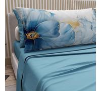 PETTI Artigiani Italiani - Parure de Draps en Coton pour Lit Double avec Taies d’Oreiller et Drap Housse 160x200, Motif Floral 138 Bleu Clair, 100% Fabriqué en Italie