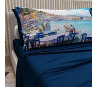 PETTI Artigiani Italiani - Parure de Draps en Coton pour Lit Double Maxi avec Taies d’Oreiller et Drap Housse 180x200, Motif Gythio Bleu Nuit, 100% Fabriqué en Italie