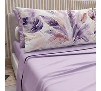 PETTI Artigiani Italiani - Parure de Draps en Coton pour Lit Double Maxi avec Taies d’Oreiller et Drap Housse 180x200, Motif Palmier Lilas, 100% Fabriqué en Italie