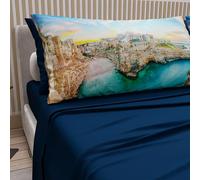 PETTI Artigiani Italiani - Parure de Draps en Coton pour Lit Simple avec Taies d’Oreiller et Drap Housse 90x200, Motif Polignano Bleu Nuit, 100% Fabriqué en Italie