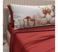 PETTI Artigiani Italiani - Parure de Draps Noël 1 Place et demie Française, Draps en Coton avec Taies à Impression Digitale, Motif Ourson 01 Bordeaux, 100% Made in Italy