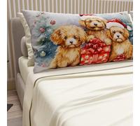 PETTI Artigiani Italiani - Parure de Draps Noël 1 Place et demie Française, Draps en Coton avec Taies à Impression Digitale, Motif Chien Crème, 100% Made in Italy