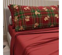 PETTI Artigiani Italiani - Parure de Draps Noël 1 Place et demie Française, Draps en Coton avec Taies à Impression Digitale, Motif Ourson Tartan Bordeaux, 100% Made in Italy