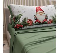 PETTI Artigiani Italiani - Parure de Draps Noël 2 Places, Ensemble de Lit Double en Coton avec Taies d’Oreiller, Impression Digitale, Motif GNOME 01 Vert, 100% Fabriqué en Italie