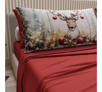 PETTI Artigiani Italiani - Parure de Draps Noël 2 Places, Ensemble de Lit Double en Coton avec Taies d’Oreiller, Impression Digitale, Motif Renne Bordeaux, 100% Fabriqué en Italie