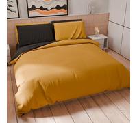 PETTI Artigiani Italiani - Parure de lit 1 Place et demie 200 x 200 cm (2 taies d'oreiller 75 x 50 cm incluses), Housse de Couette Douce Microfibre Couleur Unie Jaune Ocre - Noir
