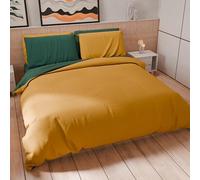 PETTI Artigiani Italiani - Parure de lit 2 Places 230 x 220 cm (2 taies d'oreiller 75 x 50 cm incluses), Housse de Couette en Microfibre Unie Vert émeraude - Jaune Ocre