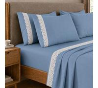 PETTI Artigiani Italiani - Parure de lit 3 pièces en Percale de Coton avec Dentelle San Gallo Bleu Clair, 100% fabriquée en Italie
