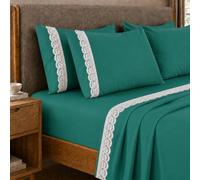 PETTI Artigiani Italiani - Parure de lit 3 pièces en Percale de Coton avec Dentelle San Gallo Bleu Sarcelle, 100% fabriquée en Italie