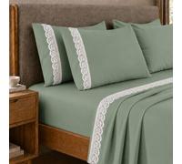 PETTI Artigiani Italiani - Parure de lit 3 pièces en Percale de Coton avec Dentelle San Gallo Couleur Sauge, 100% fabriquée en Italie