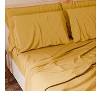 PETTI Artigiani Italiani - Parure de lit 4 pièces Maxi Double, Douce et Respirante, Comprenant Un Drap Plat, Un Drap-Housse à Coins élastiqués et 2 taies d'oreiller, draps Jaunes