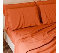 PETTI Artigiani Italiani - Parure de lit 4 pièces Maxi Double, Douce et Respirante, Comprenant Un Drap Plat, Un Drap-Housse à Coins élastiqués et 2 taies d'oreiller, Coloris Orange.