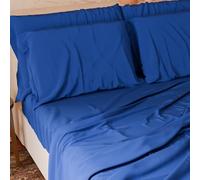 PETTI Artigiani Italiani - Parure de lit 4 pièces Maxi Double, Douce et Respirante, Comprenant Un Drap Plat, Un Drap-Housse à Coins élastiqués et 2 taies d'oreiller, draps Bleus