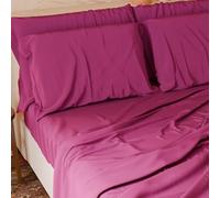 PETTI Artigiani Italiani - Parure de lit 4 pièces Maxi Double, Douce et Respirante, Comprenant Un Drap Plat, Un Drap-Housse et 2 taies d'oreiller, Coloris Fuchsia