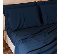 PETTI Artigiani Italiani - Parure de lit 4 pièces Maxi Double, Douce et Respirante, Comprenant Un Drap Plat, Un Drap-Housse à Coins élastiqués et 2 taies d'oreiller, draps Bleu Marine