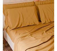PETTI Artigiani Italiani - Parure de lit 4 pièces Maxi Double, Douce et Respirante, Comprenant Un Drap Plat, Un Drap-Housse et 2 taies d'oreiller, Coloris Jaune Ocre