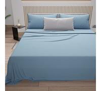 PETTI Artigiani Italiani - Parure de lit 4 pièces pour lit Double, Douce et Respirante, Comprenant Un Drap Plat, Un Drap-Housse et 2 taies d'oreiller, draps Bleu Clair