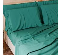 PETTI Artigiani Italiani - Parure de lit 4 pièces pour lit Queen Size français, Douce et Respirante, Comprenant Un Drap Plat, élastiqués et 2 taies d'oreiller, Coloris Turquoise.