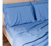PETTI Artigiani Italiani - Parure de lit 4 pièces pour lit Queen Size français, Douce et Respirante, Comprenant Un Drap Plat, Un Drap-Housse à Coins élastiqués et 2 taies d'oreiller, draps Bleu Clair