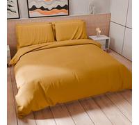 PETTI Artigiani Italiani - Parure de lit Double 230 x 220 cm (2 taies d'oreiller 75 x 50 cm incluses), Housse de Couette Douce Microfibre Couleur Unie Jaune Ocre