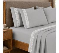 PETTI Artigiani Italiani - Parure de lit Double en Percale de Coton avec Dentelle Grise San Gallo, 4 pièces, 100% fabriquée en Italie