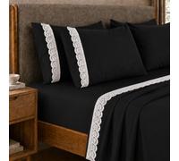 PETTI Artigiani Italiani - Parure de lit Double en Percale de Coton avec Dentelle Noire San Gallo, 4 pièces, 100% fabriquée en Italie
