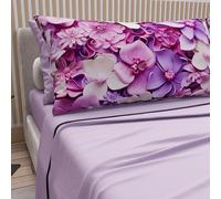 PETTI Artigiani Italiani - Parure de lit en Coton avec taies d'oreiller en Impression numérique, draps 1 Place et demie, Parure de lit 1 Place et demie, Florale 23 Lilas 100% fabriquée en Italie