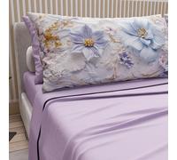 Petti Artigiani Italiani - Parure de lit en Coton avec taies d'oreiller en Impression numérique, draps 1 Place et demie, Parure de lit 1 Place et demie, Florale 4 Lilas, 100% Made in Italy