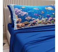 PETTI Artigiani Italiani - Parure de lit en Coton avec taies d'oreiller en Impression numérique, lit Double Maxi, Drap Dessus et Dessous avec Angles, Bleu électrique, 100% fabriqué en Italie