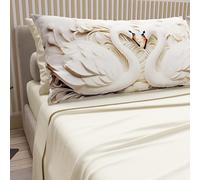 PETTI Artigiani Italiani - Parure de lit en Coton avec taies d'oreiller en Impression numérique, lit Double Maxi, Drap Dessus et Dessous avec Angles, cygnes crème, 100% fabriqué en Italie