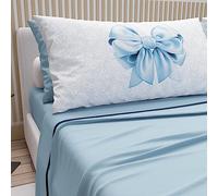 PETTI Artigiani Italiani - Parure de lit en Coton avec taies d'oreiller en Impression numérique, lit Double Maxi, Drap Dessus et Dessous avec Angles, Bleu Clair, 100% fabriqué en Italie