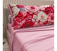 Petti Artigiani Italiani - Parure de lit en Coton avec taies d'oreiller en Impression numérique, lit Double Maxi, Drap Dessus et Dessous avec Angles, Origami Rose, 100% fabriqué en Italie