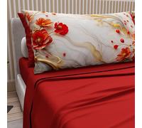 Petti Artigiani Italiani - Parure de lit en Coton avec taies d'oreiller en Impression numérique, lit Double Maxi, Drap Dessus et Dessous avec Angles, Floral 06 2 Rouge, 100% fabriqué en Italie