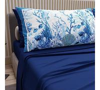 PETTI Artigiani Italiani - Parure de lit en Coton avec taies d'oreiller en Impression numérique, lit Double Maxi, Drap Dessus et Dessous avec Angles, Bleu électrique, 100% fabriqué en Italie