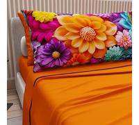 PETTI Artigiani Italiani - Parure de lit en Coton avec taies d'oreiller en Impression numérique, Une Place et demie française, avec Drap Housse et Dessous avec Angles, Floral 05 12 Orange, 100